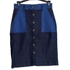 NEW Bonpoint Women's Blue Denim Color Block Pencil Skirt Size Small